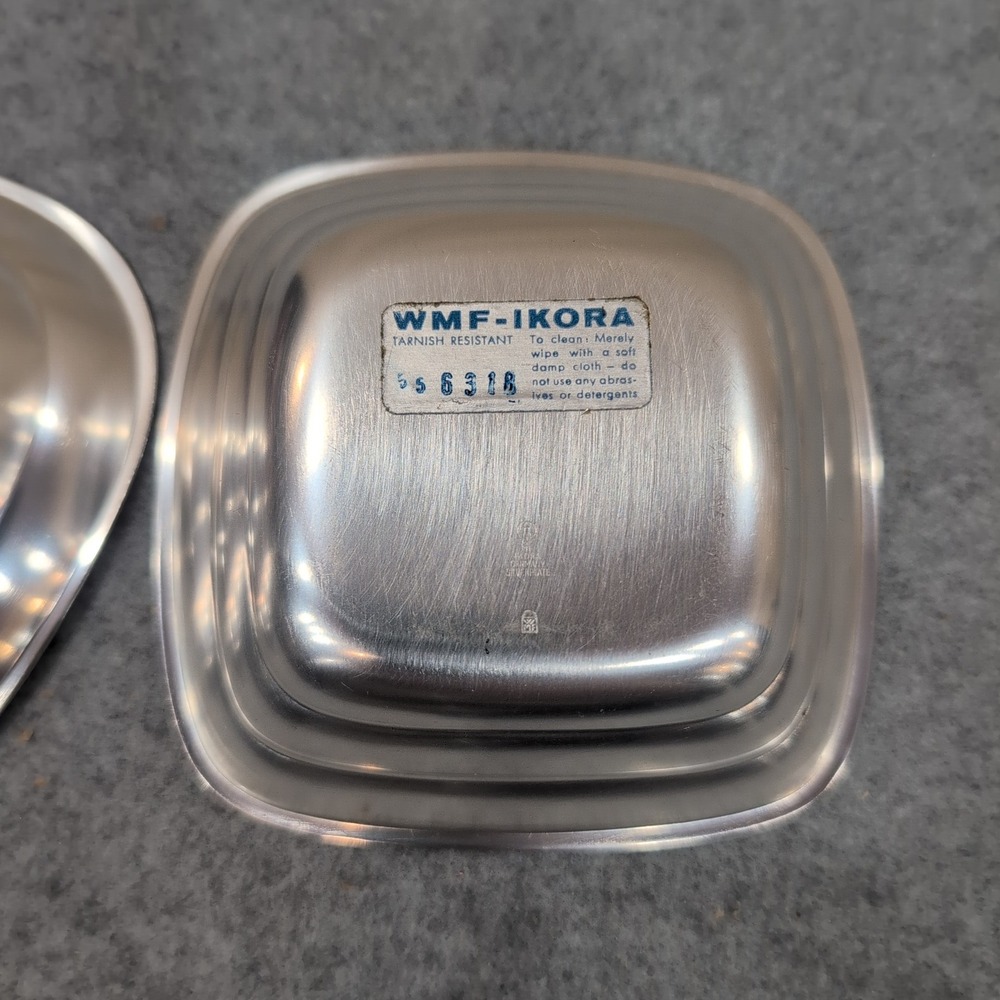 WMF Ikora Silverplate Dishes Set of 2 MCM Germany Square Triangle EP Brass - Picture 4 of 7